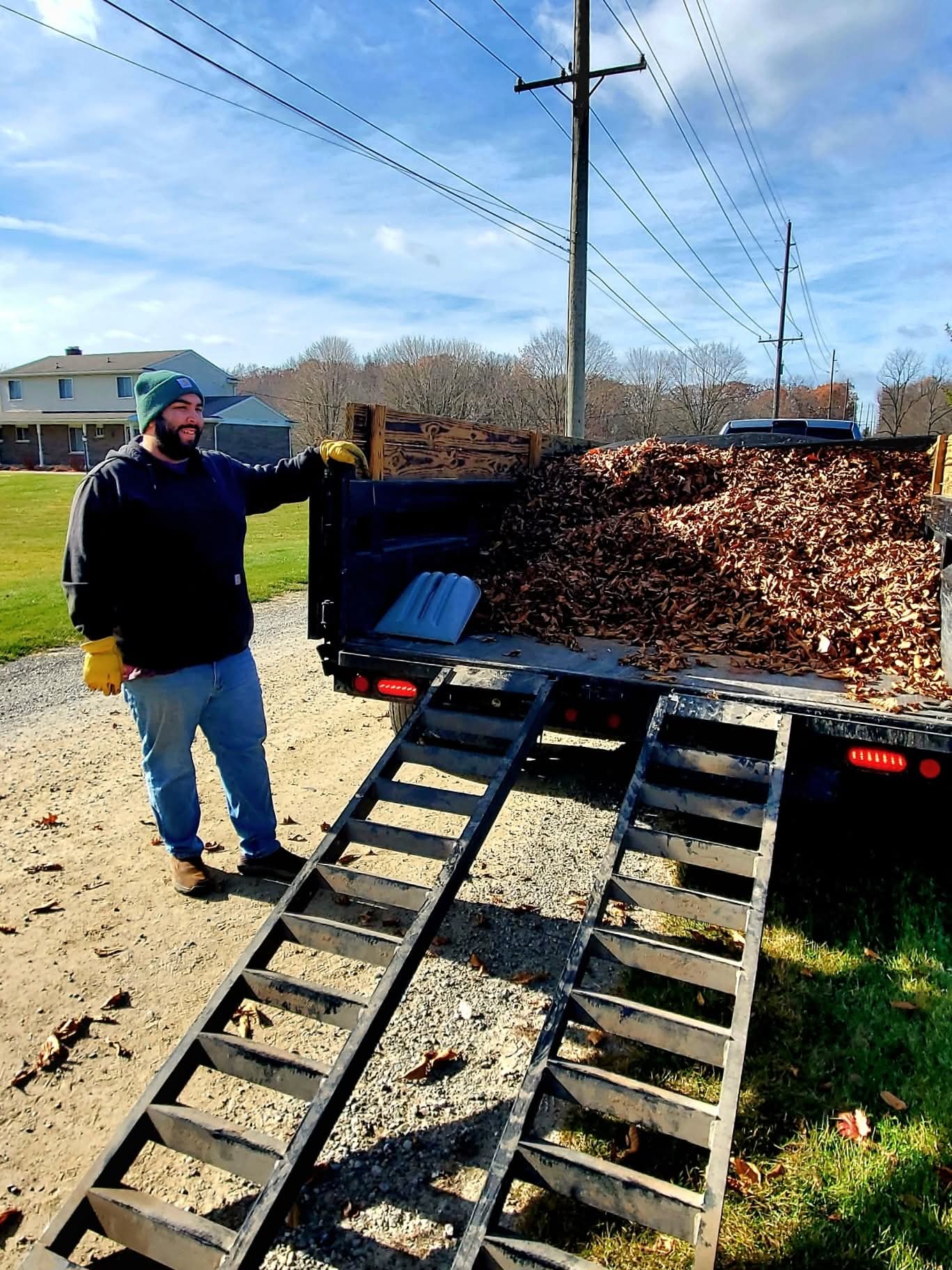 Church cemetery fall cleanup - dump trailer loaded with leaves